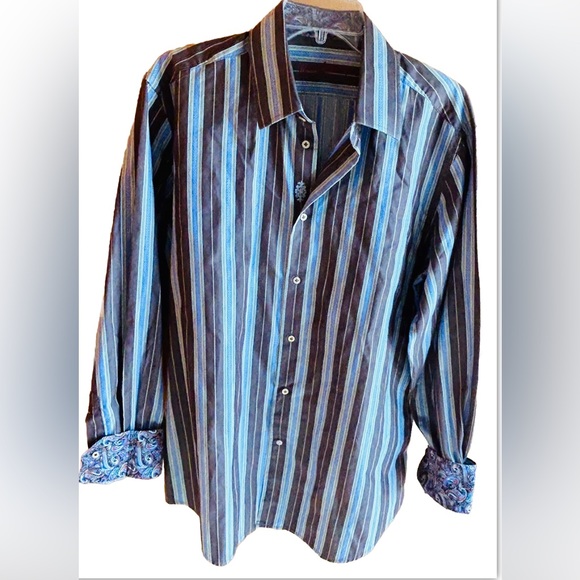 Robert Graham Other - Robert Graham Large 42 /16.5 Brown & Blue Striped & Paisley Flip Cuff Excellent